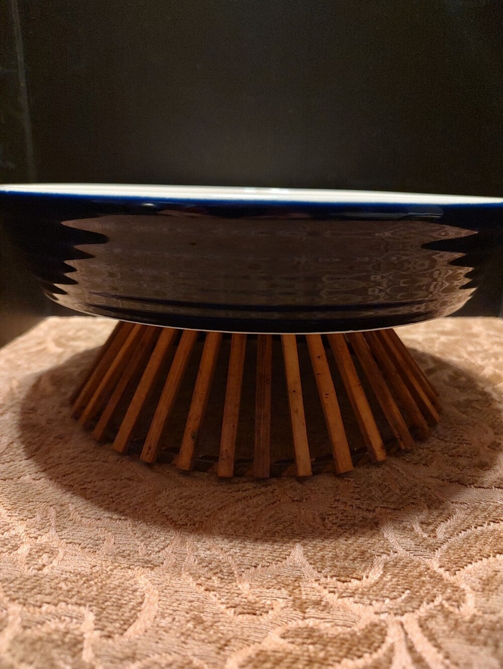 🥧💙🥧 Lovely Vintage Deep Cobalt Blue & Bisque Ceramic Pie Plate